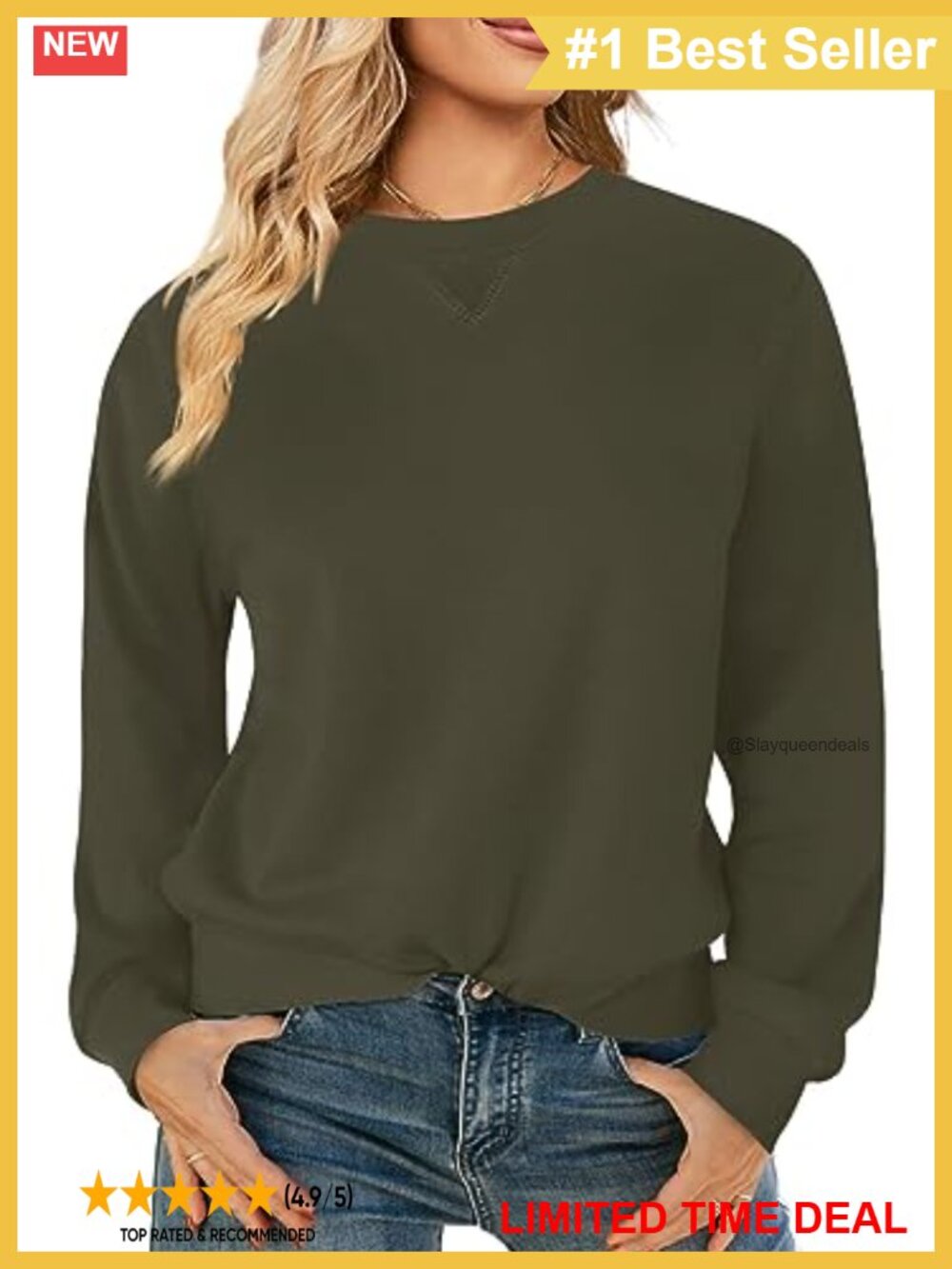 Women's Cotton Crew Neck Long Sleeve Pullover Sweatshirt Casual Top